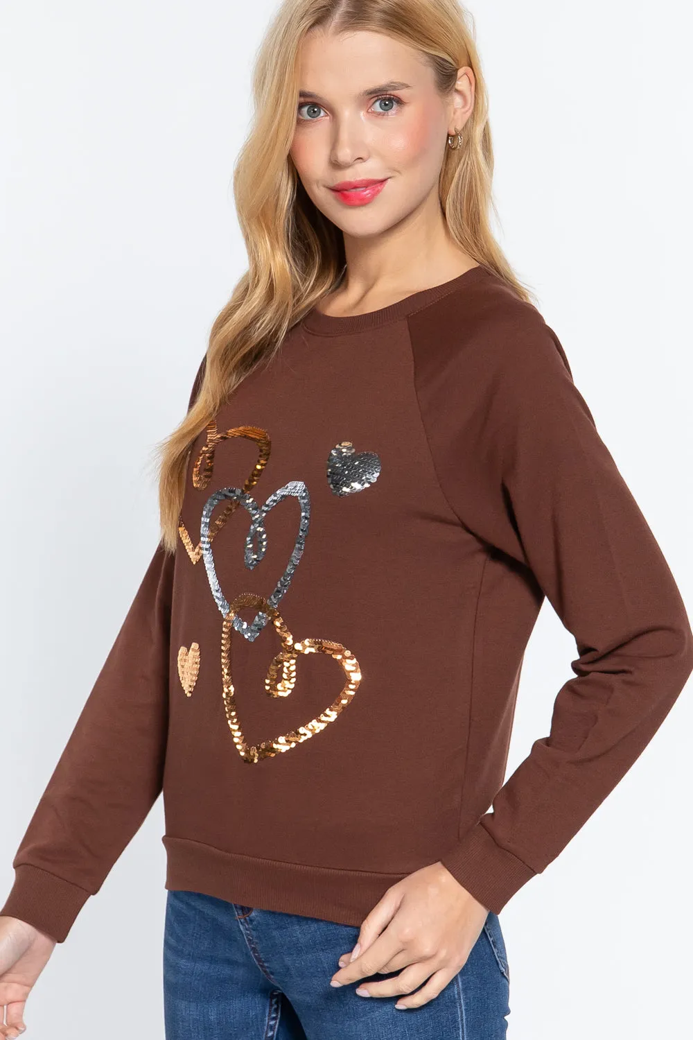 Sequin Heartbeat French Terry Top