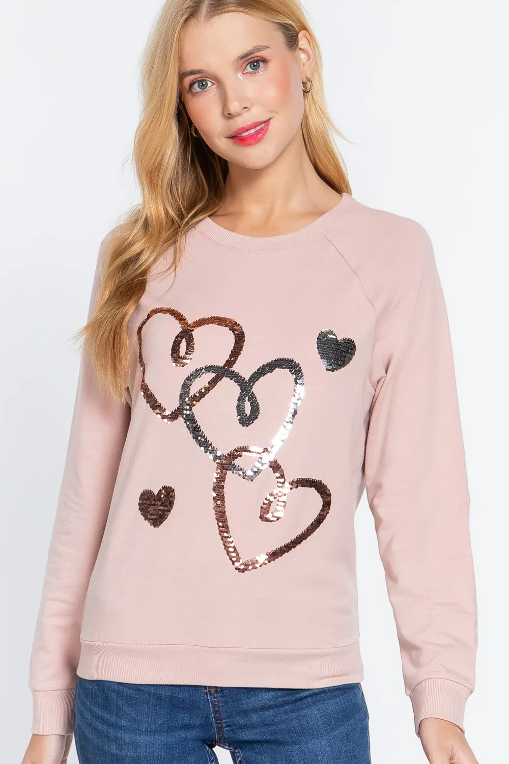 Sequin Heartbeat French Terry Top
