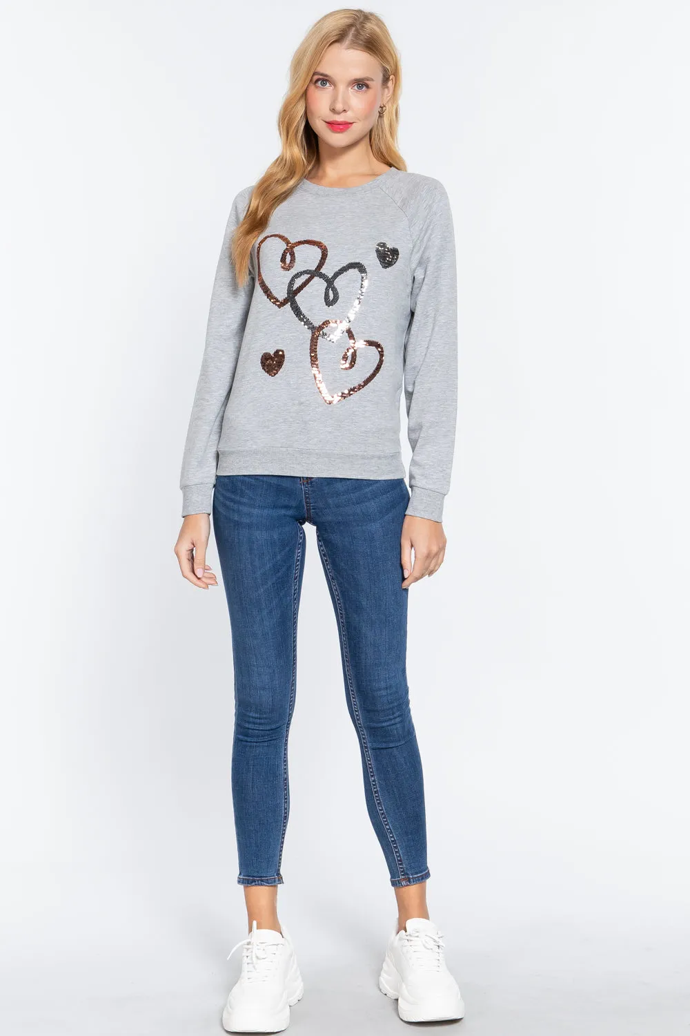 Sequin Heartbeat French Terry Top