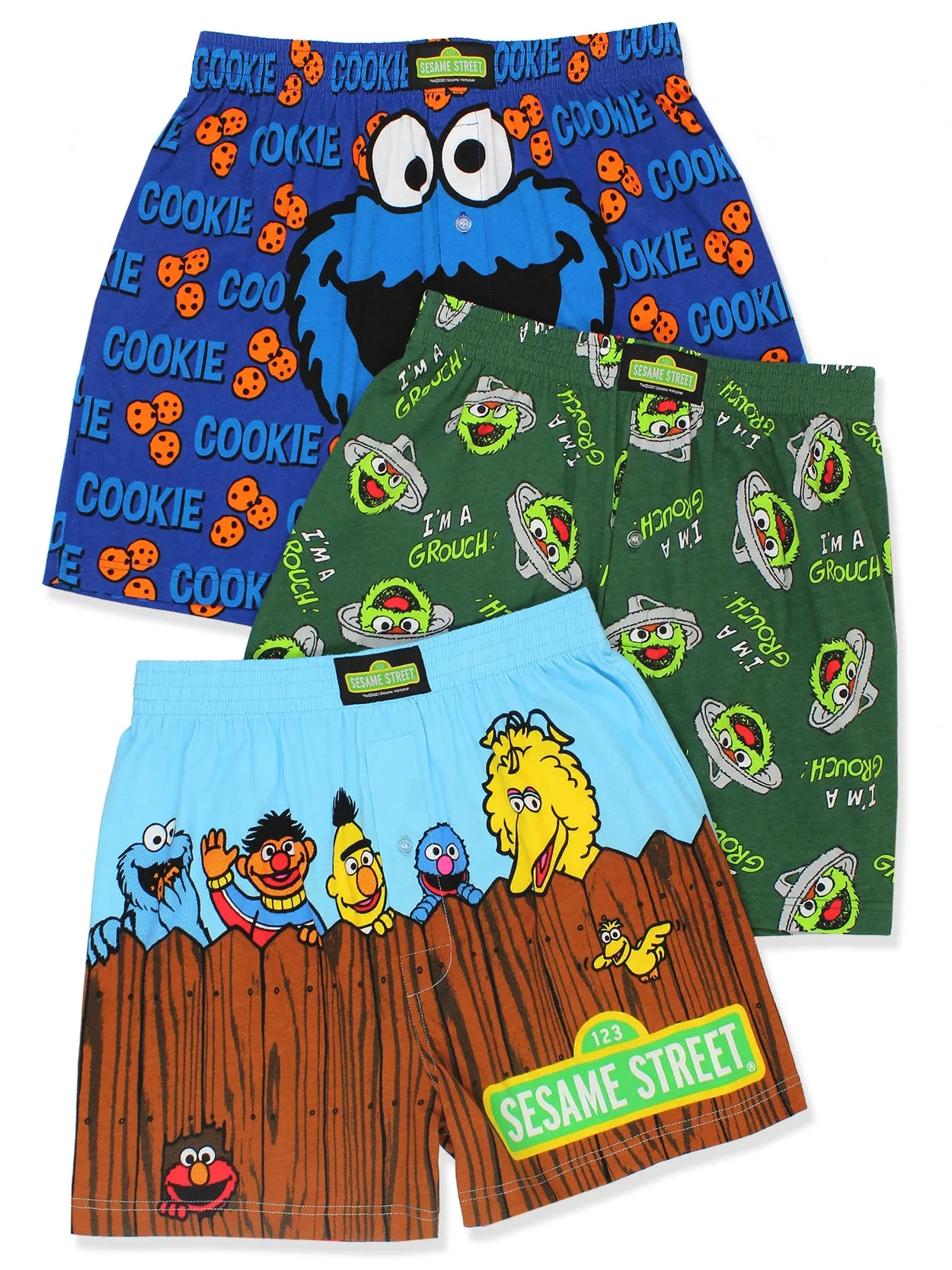 Sesame Street Elmo Cookie Monster Button Fly Boxer Shorts