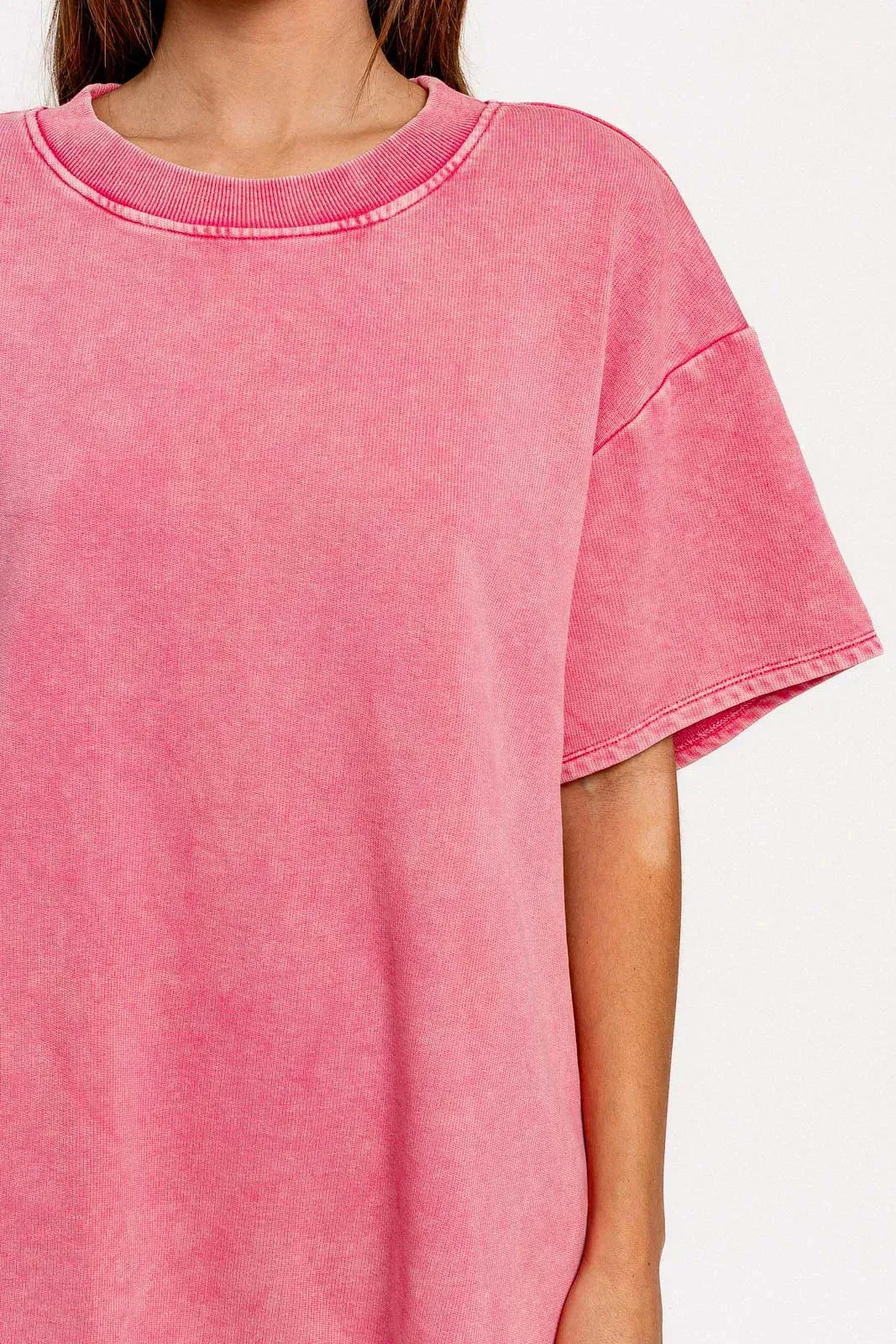 Short Sleeve Crew Neck Washed Oversized Basic Tunic Top