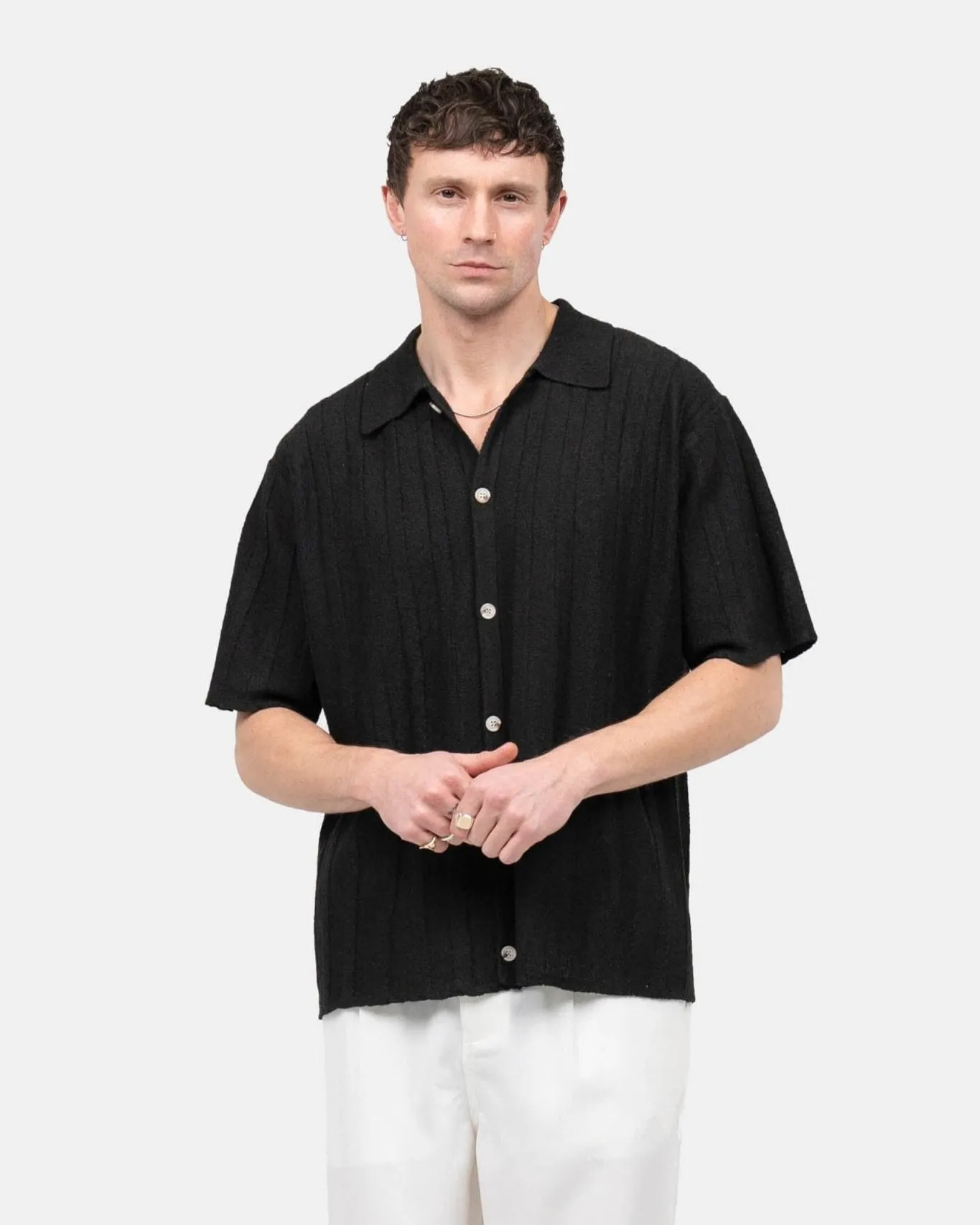 Short Sleeve Textured Shirt black
