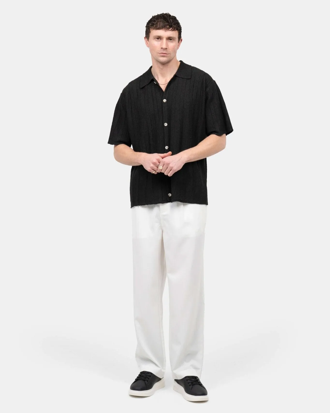 Short Sleeve Textured Shirt black