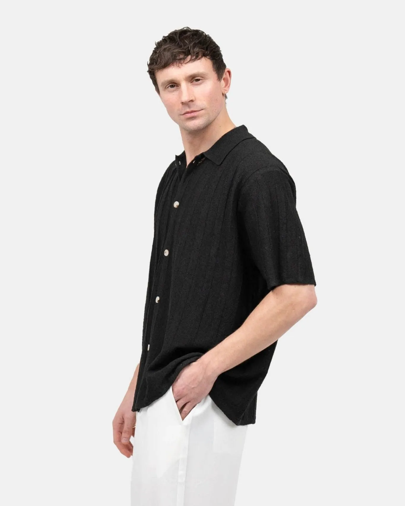 Short Sleeve Textured Shirt black