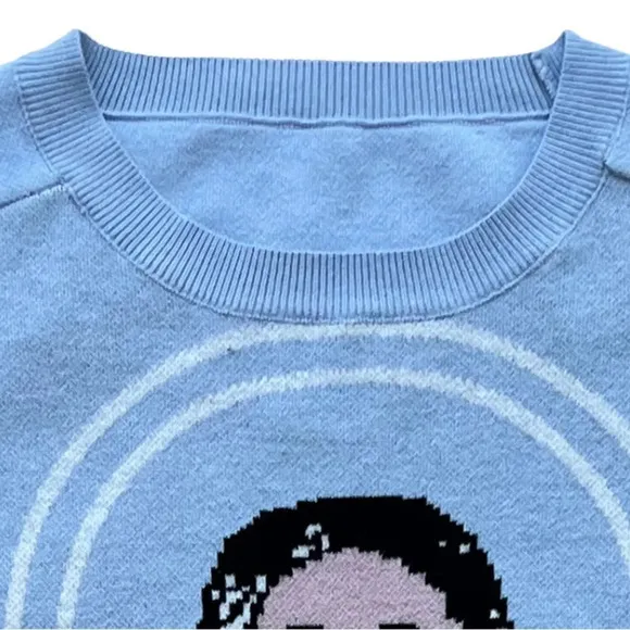 Shroom Beach Meditating Jesus Sweater, Blue, Medium, EUC