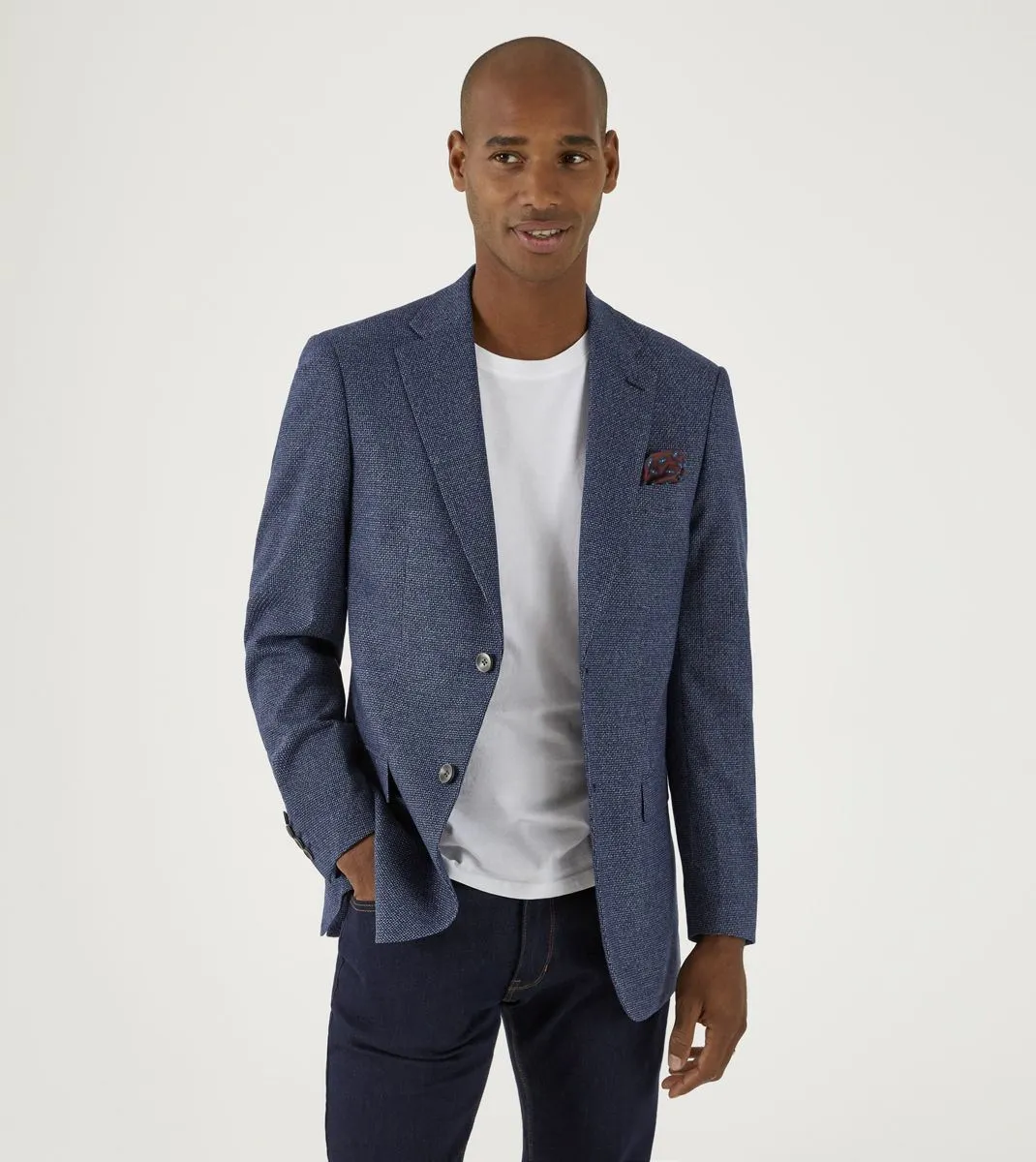 Skopes Tailored Fit Cole Jacket For Men in Navy Textured Weave, 36S-62L