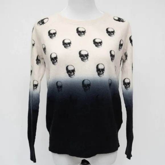 Skull Cashmere Dip Dye Ombre Skull Print Sweater. Women’s size Small.