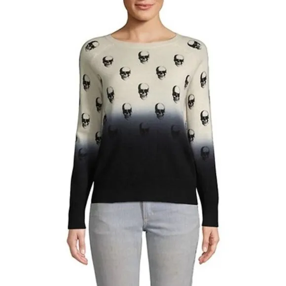 Skull Cashmere Dip Dye Ombre Skull Print Sweater. Women’s size Small.