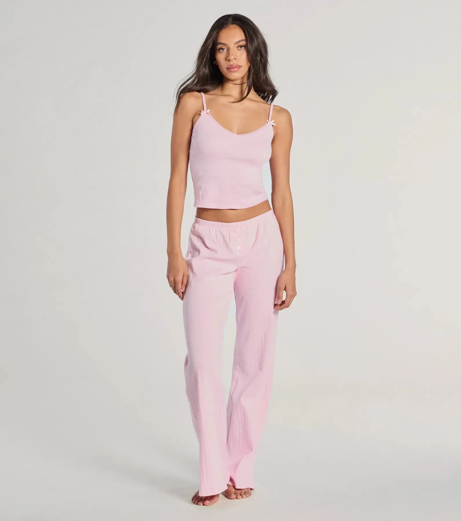 Sleeping In V-Neck Pointelle Pajama Crop Top