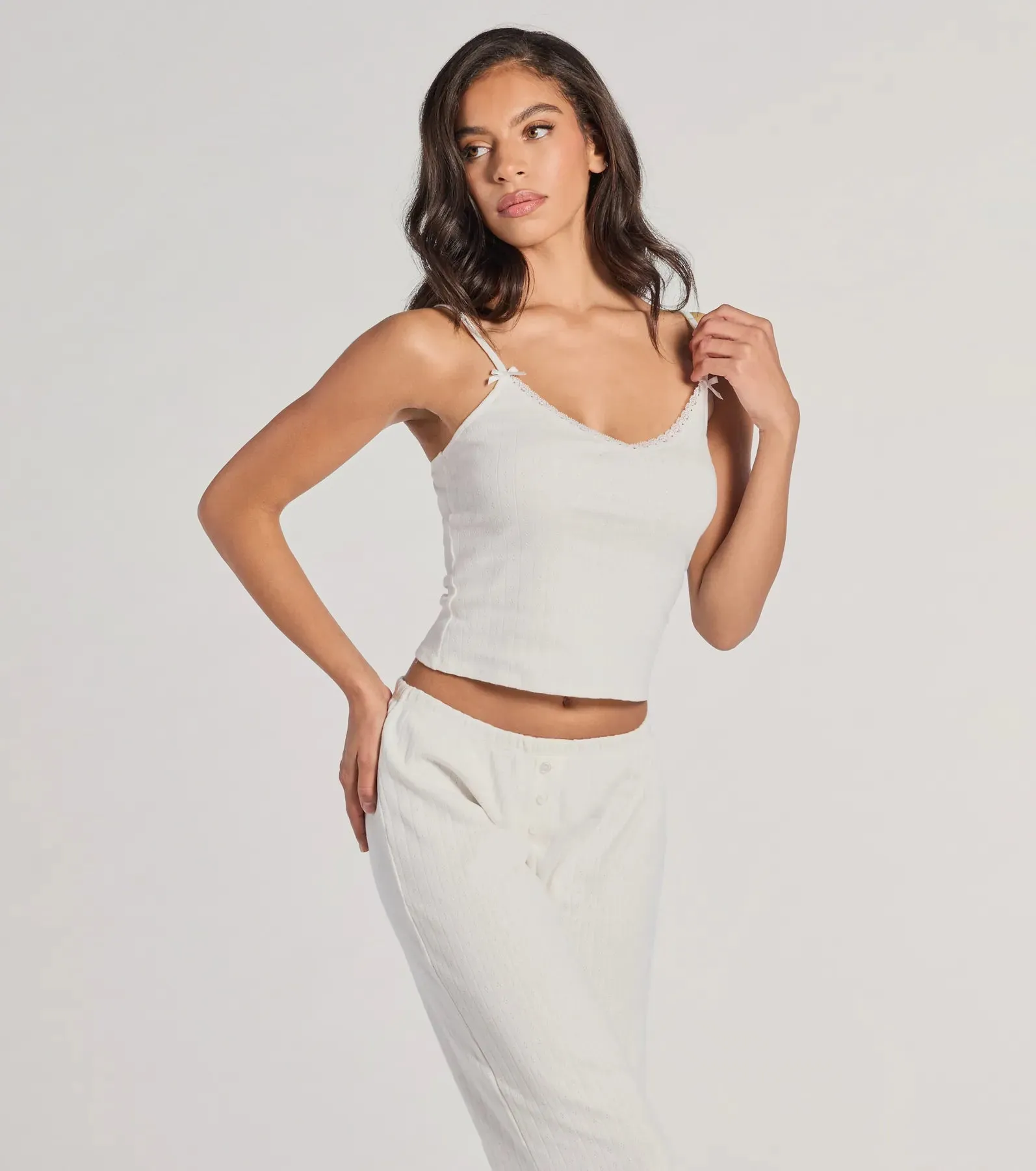 Sleeping In V-Neck Pointelle Pajama Crop Top