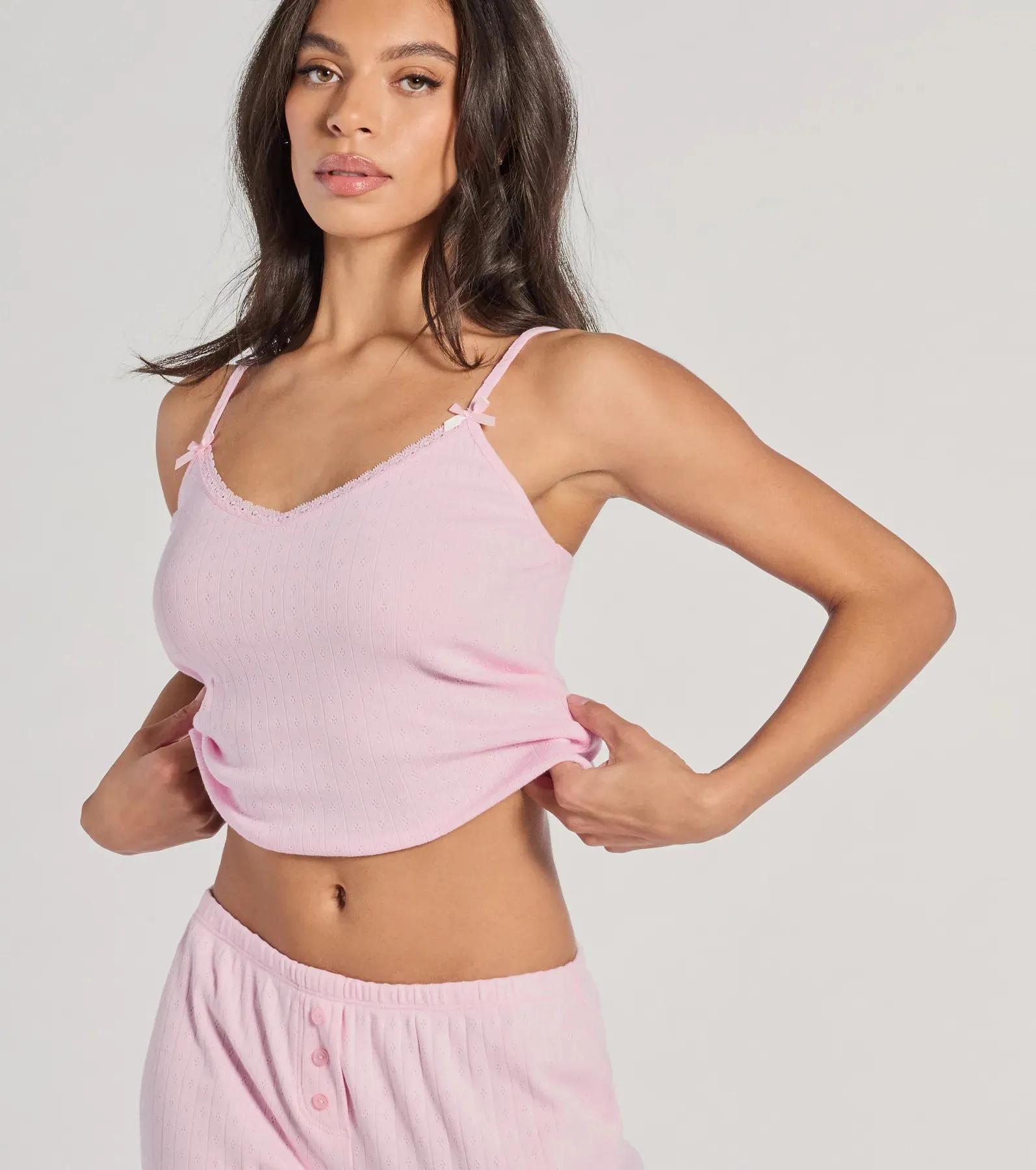 Sleeping In V-Neck Pointelle Pajama Crop Top