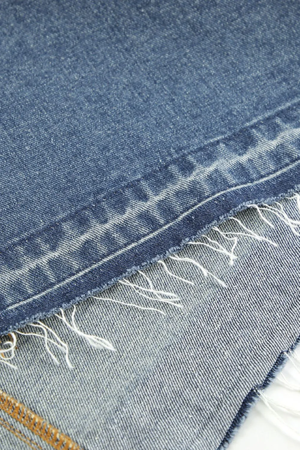 Slit Front Raw Hem Denim Maxi Skirt WH