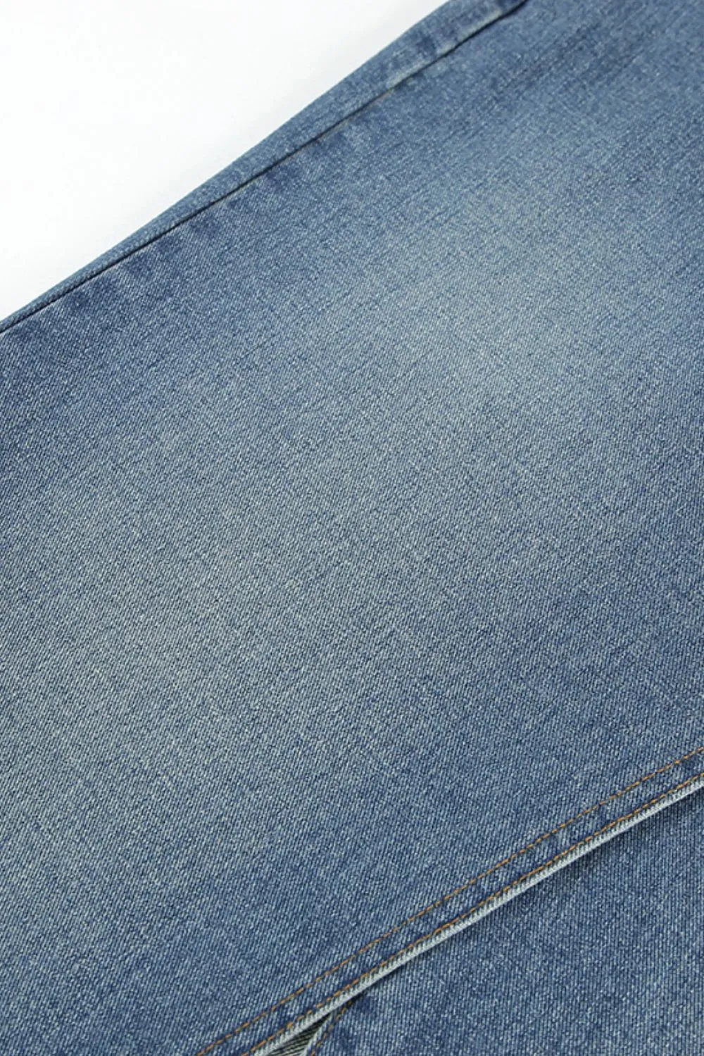 Slit Front Raw Hem Denim Maxi Skirt WH