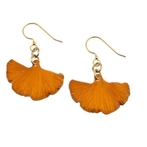 Small Orange Anodized Aluminum Ginkgo Leaf Earrings
