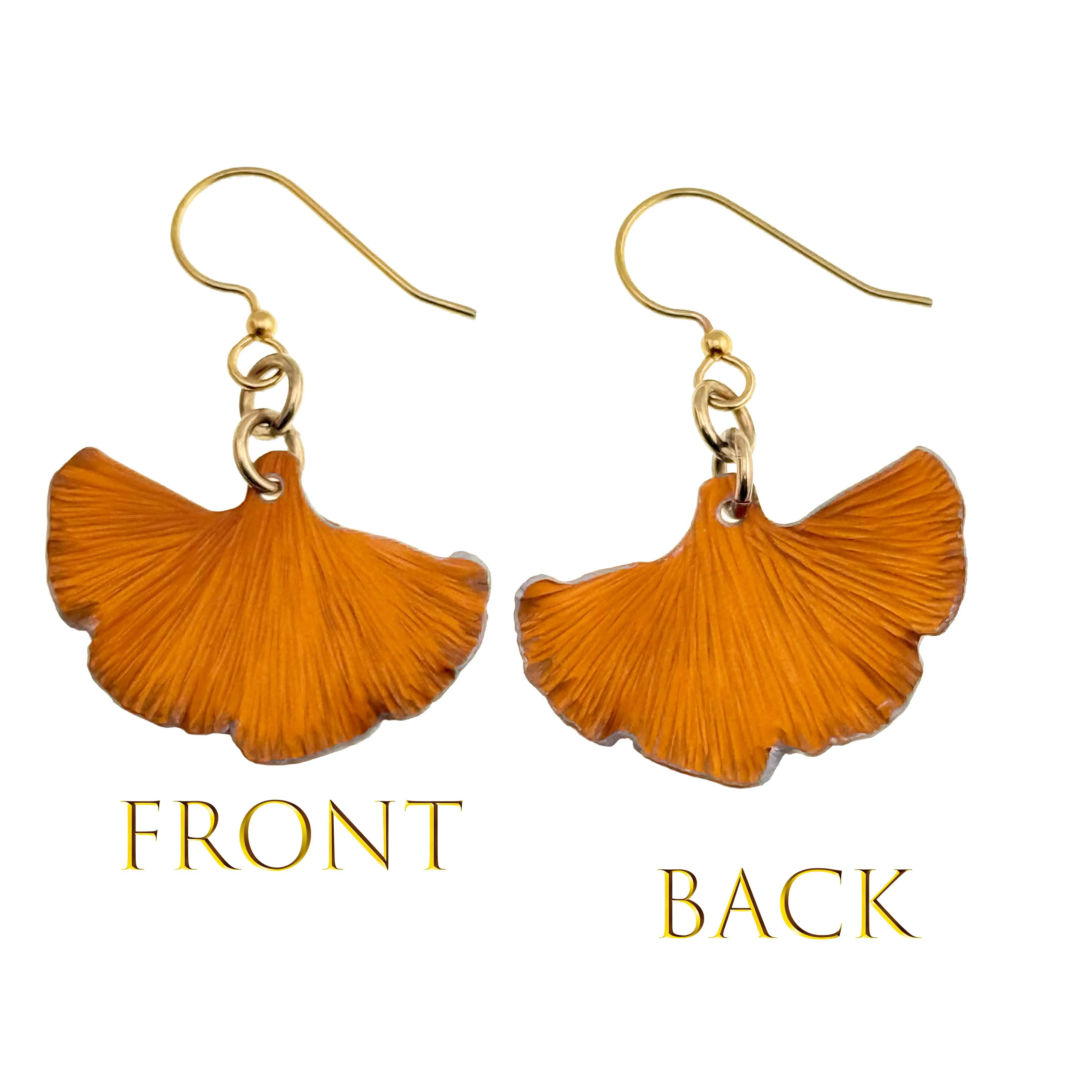 Small Orange Anodized Aluminum Ginkgo Leaf Earrings