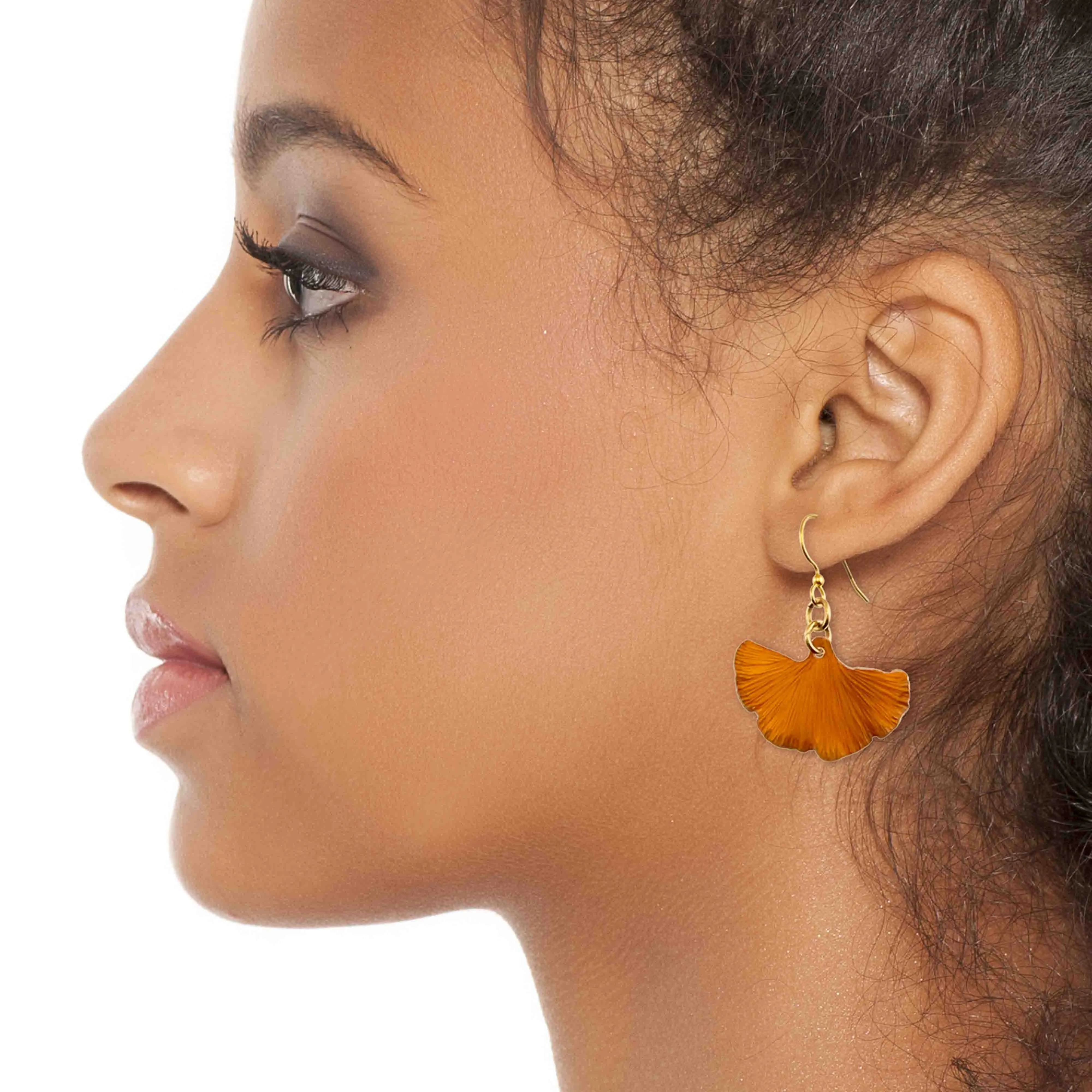 Small Orange Anodized Aluminum Ginkgo Leaf Earrings