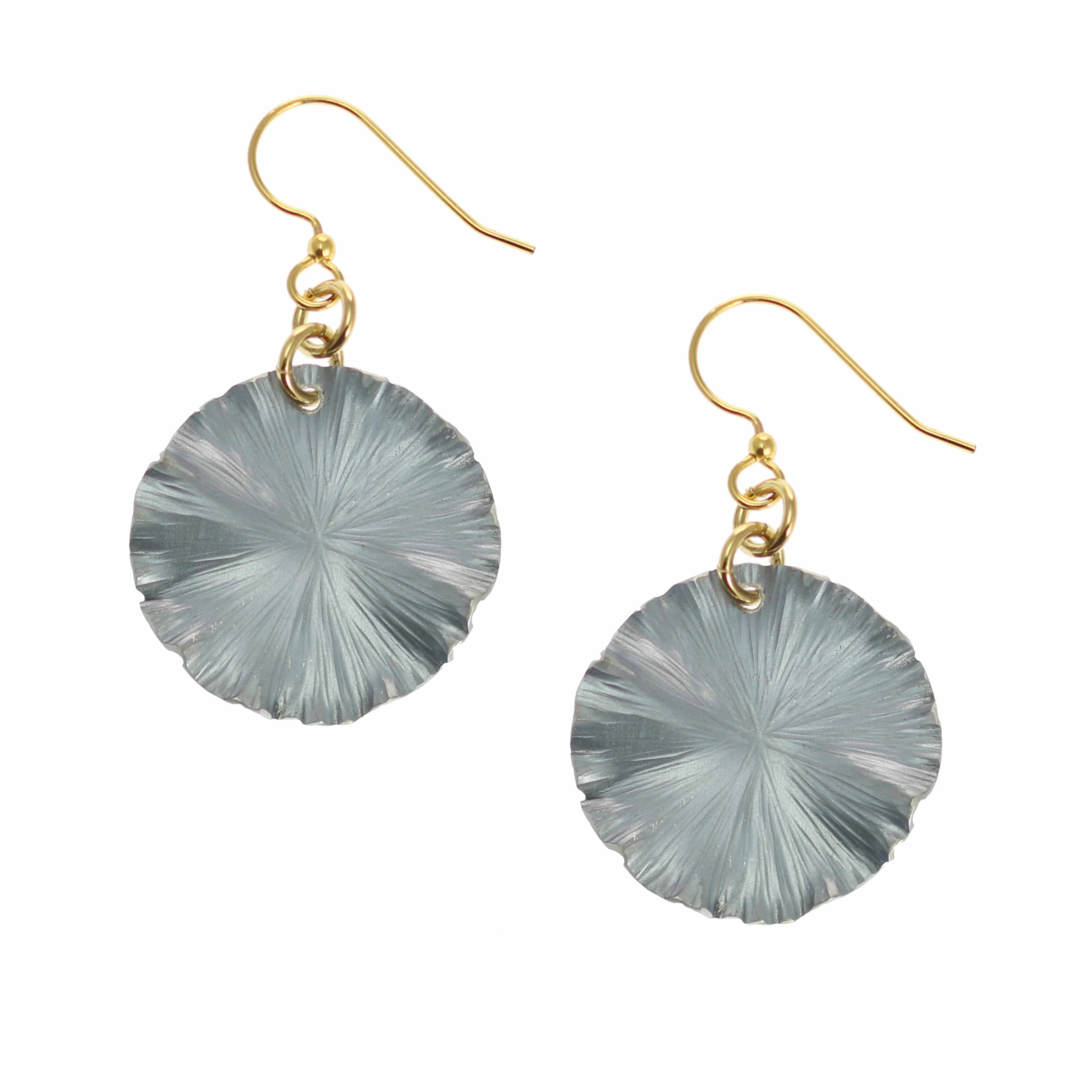 Small Pewter Gray Anodized Lily Pad Leaf Drop Earrings