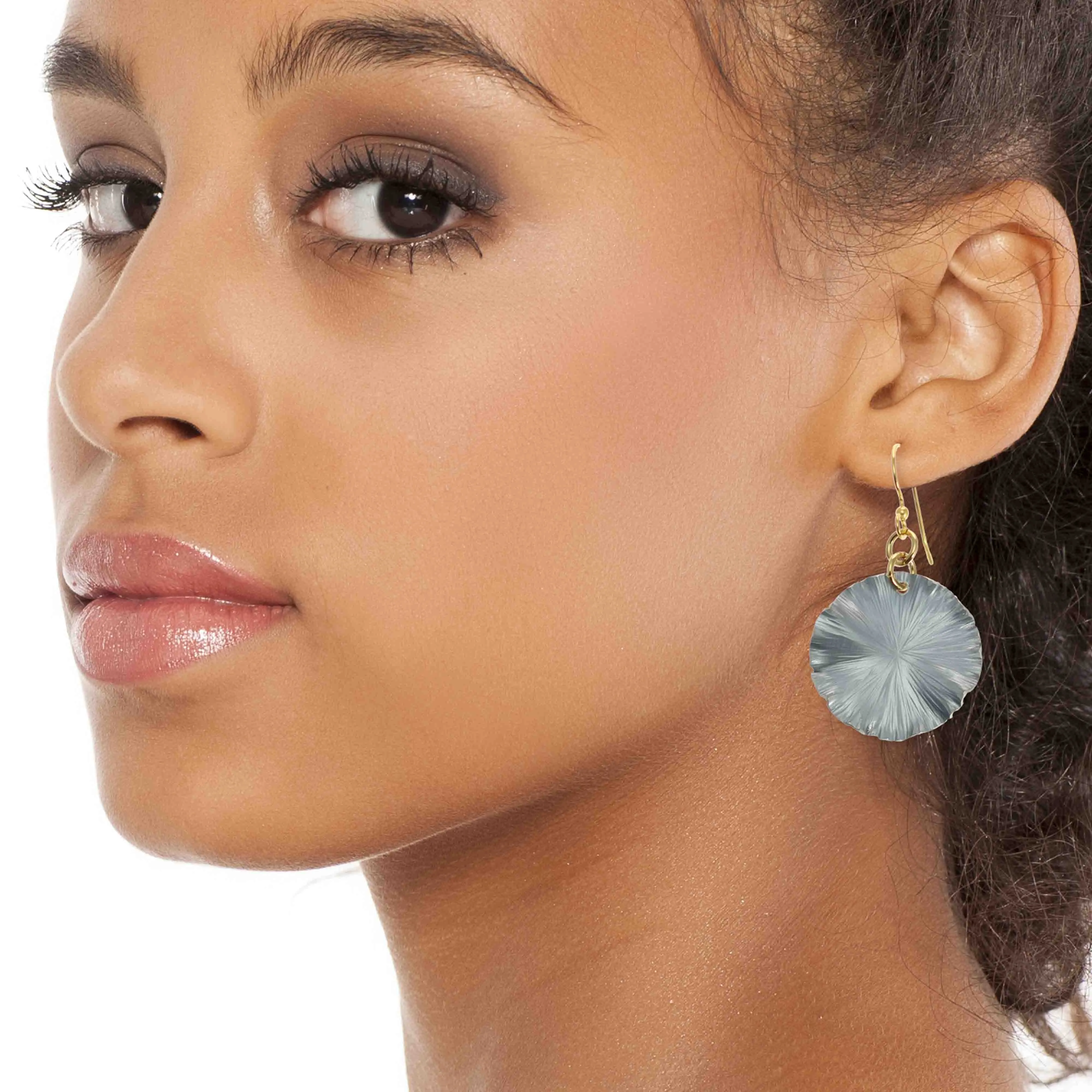 Small Pewter Gray Anodized Lily Pad Leaf Drop Earrings