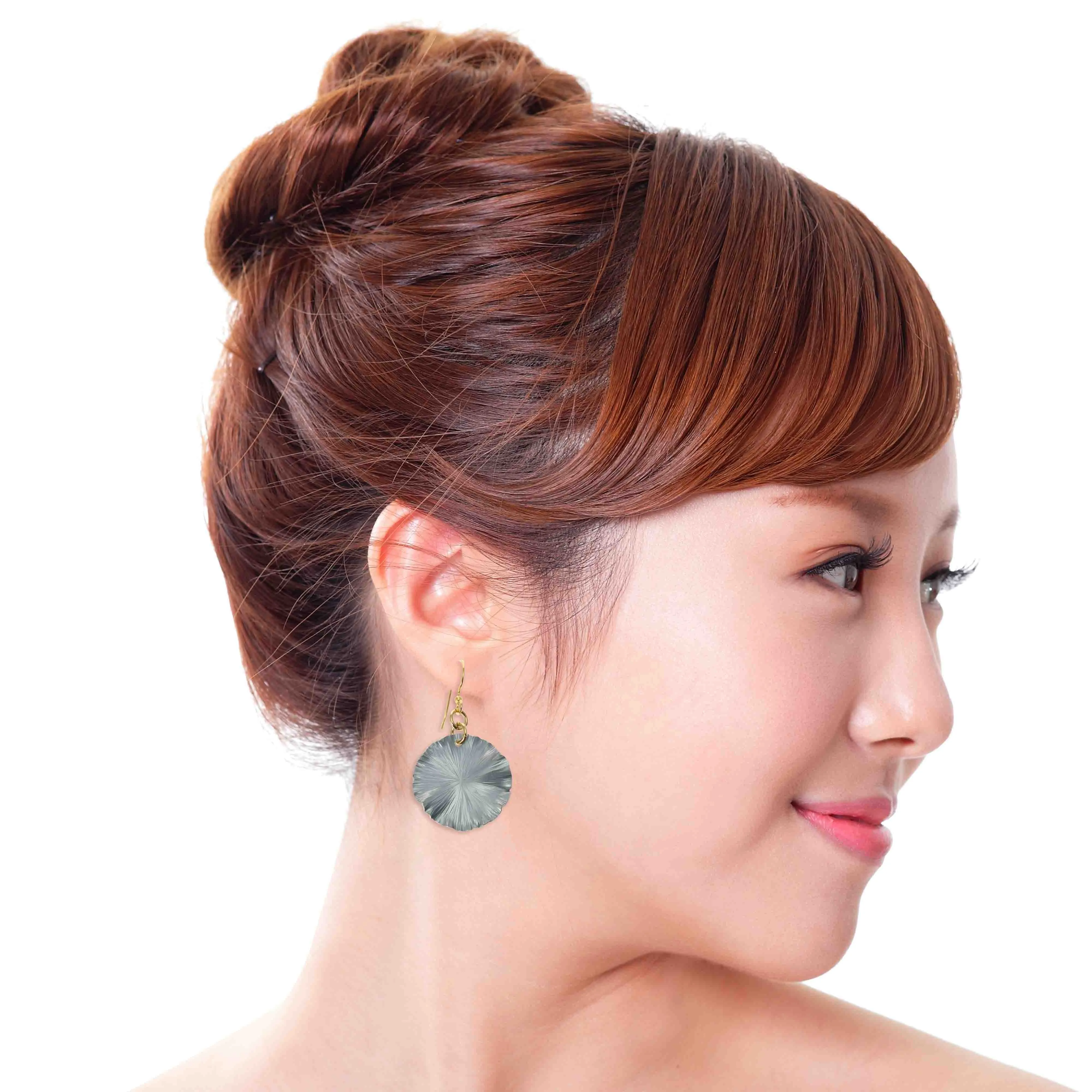 Small Pewter Gray Anodized Lily Pad Leaf Drop Earrings
