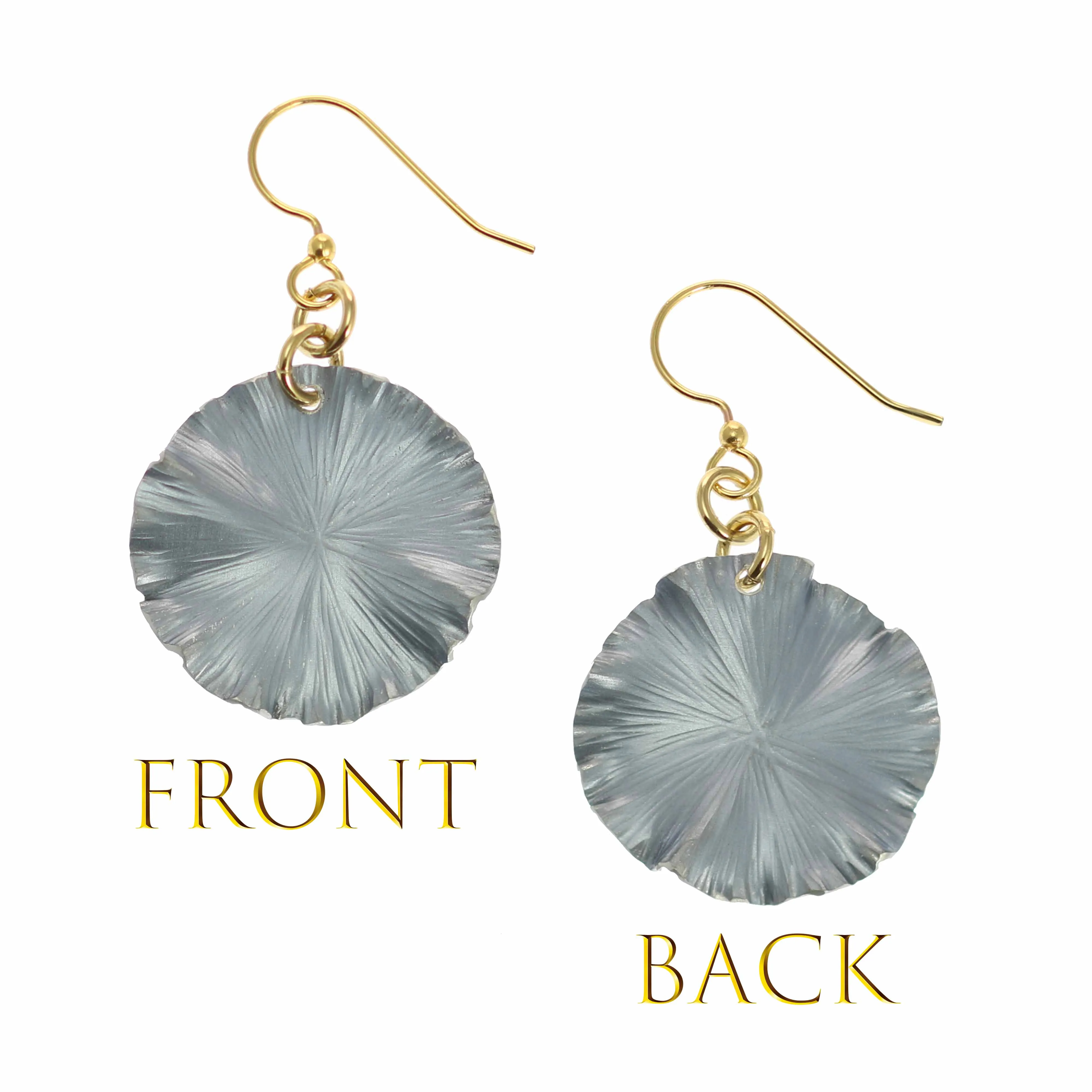 Small Pewter Gray Anodized Lily Pad Leaf Drop Earrings