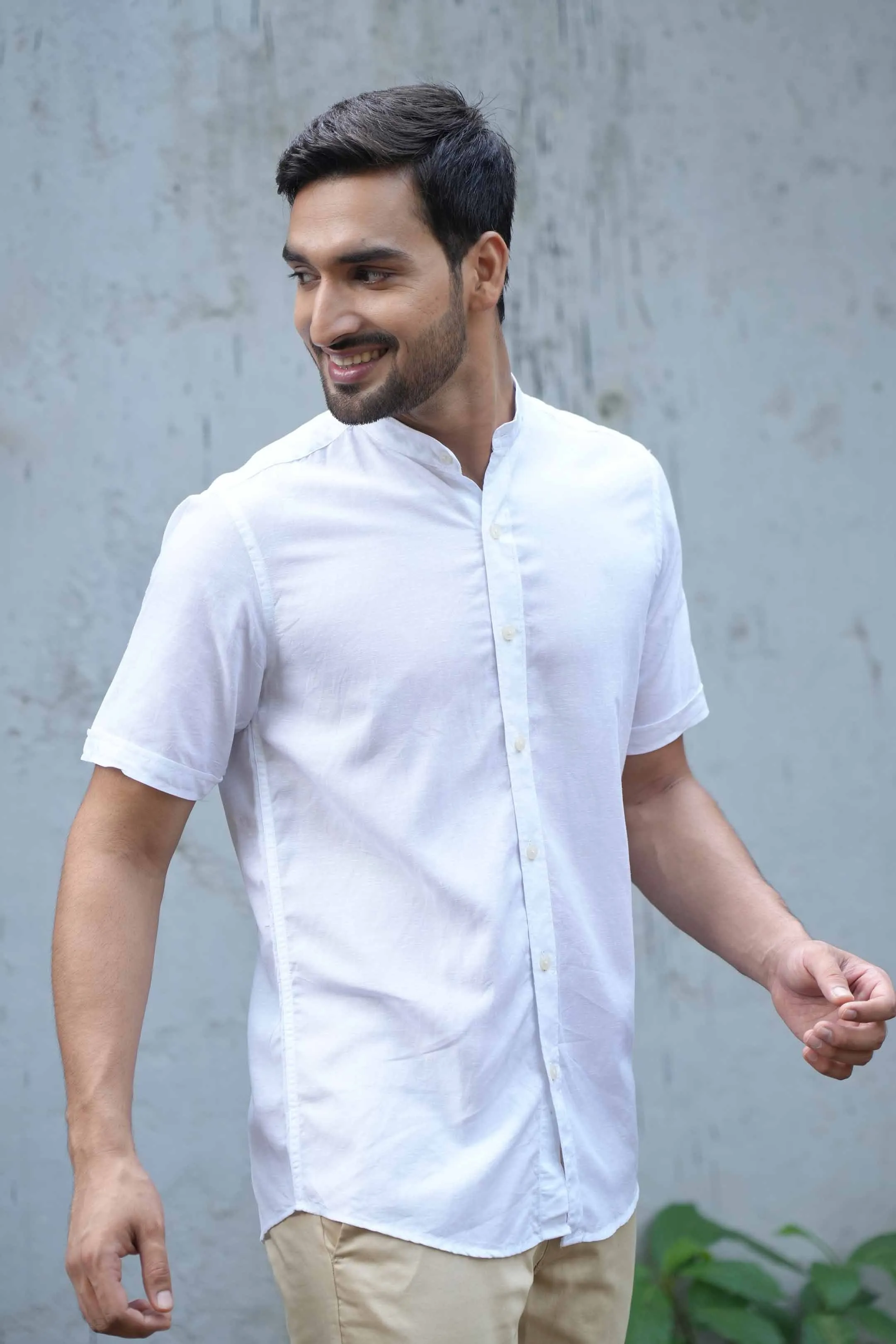 Snow White · Half Sleeve Mandarin Collar Shirt