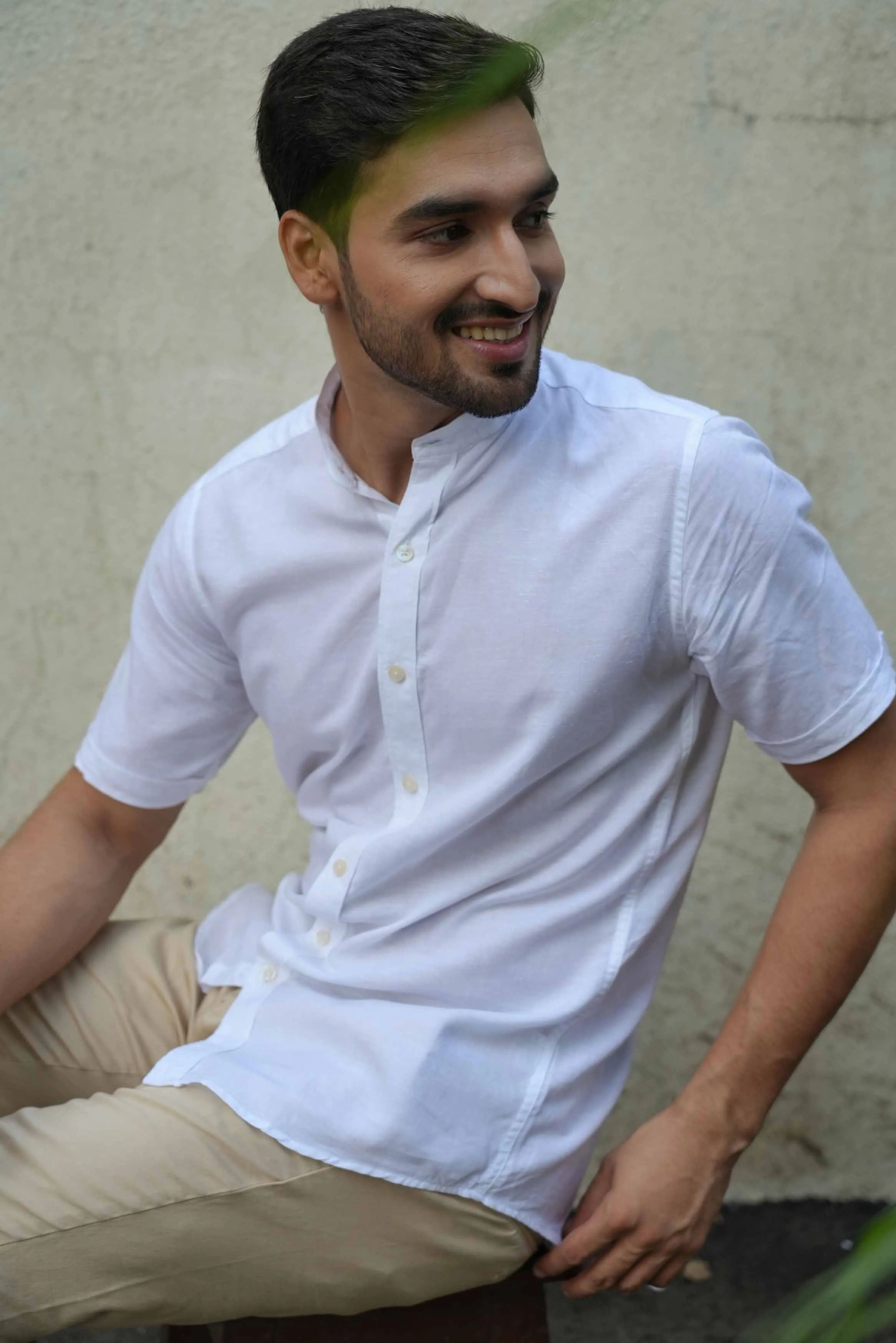Snow White · Half Sleeve Mandarin Collar Shirt