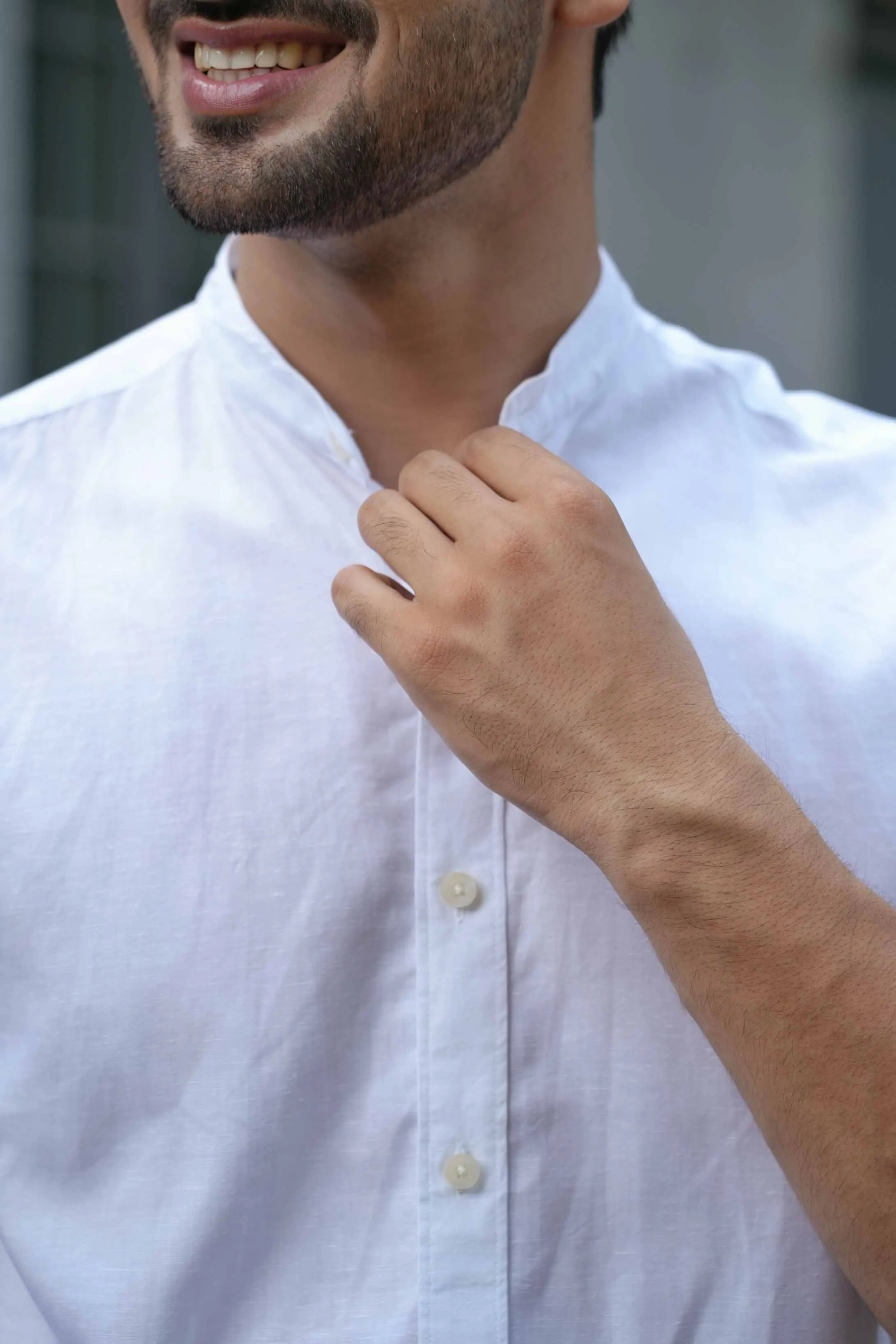 Snow White · Half Sleeve Mandarin Collar Shirt