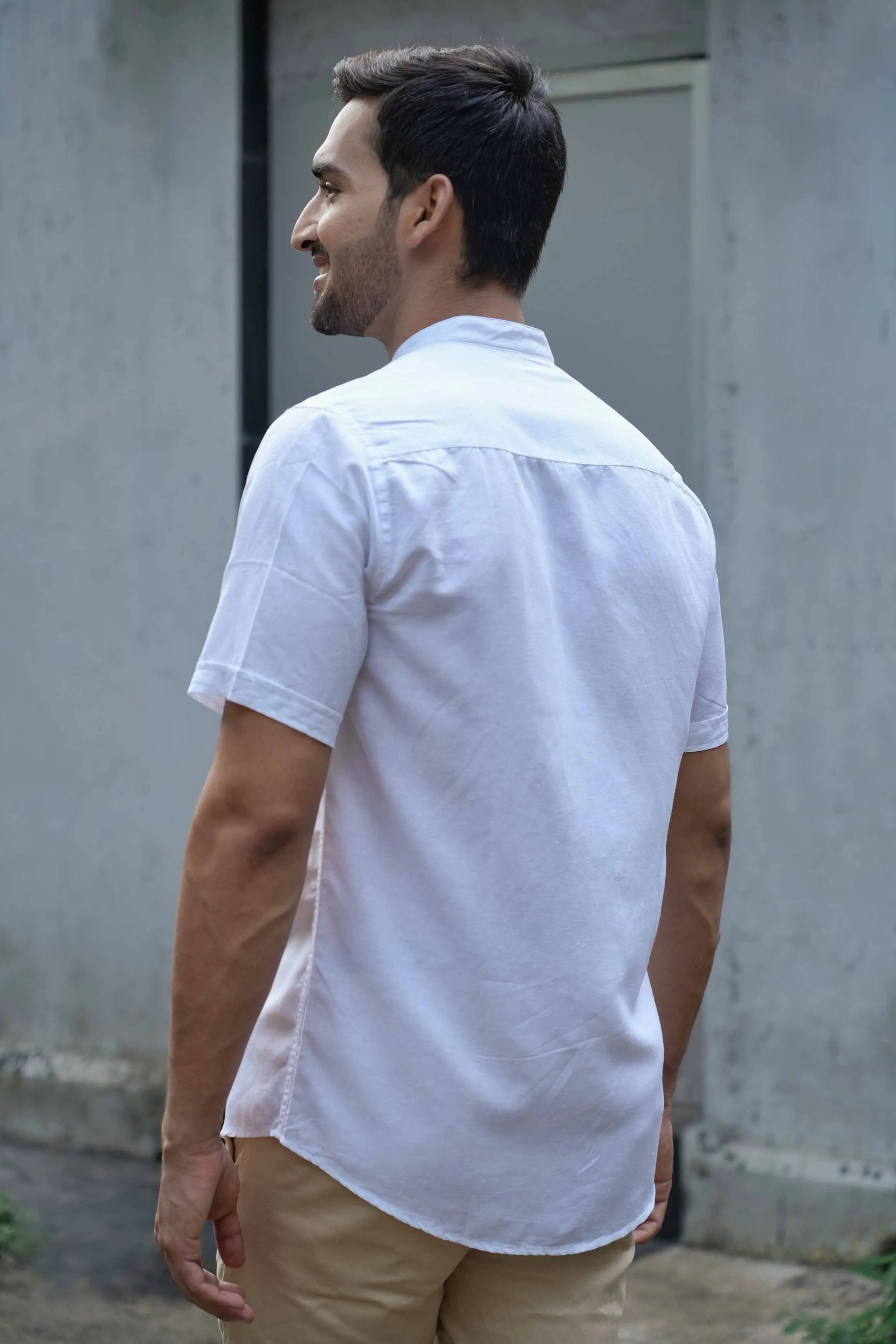 Snow White · Half Sleeve Mandarin Collar Shirt