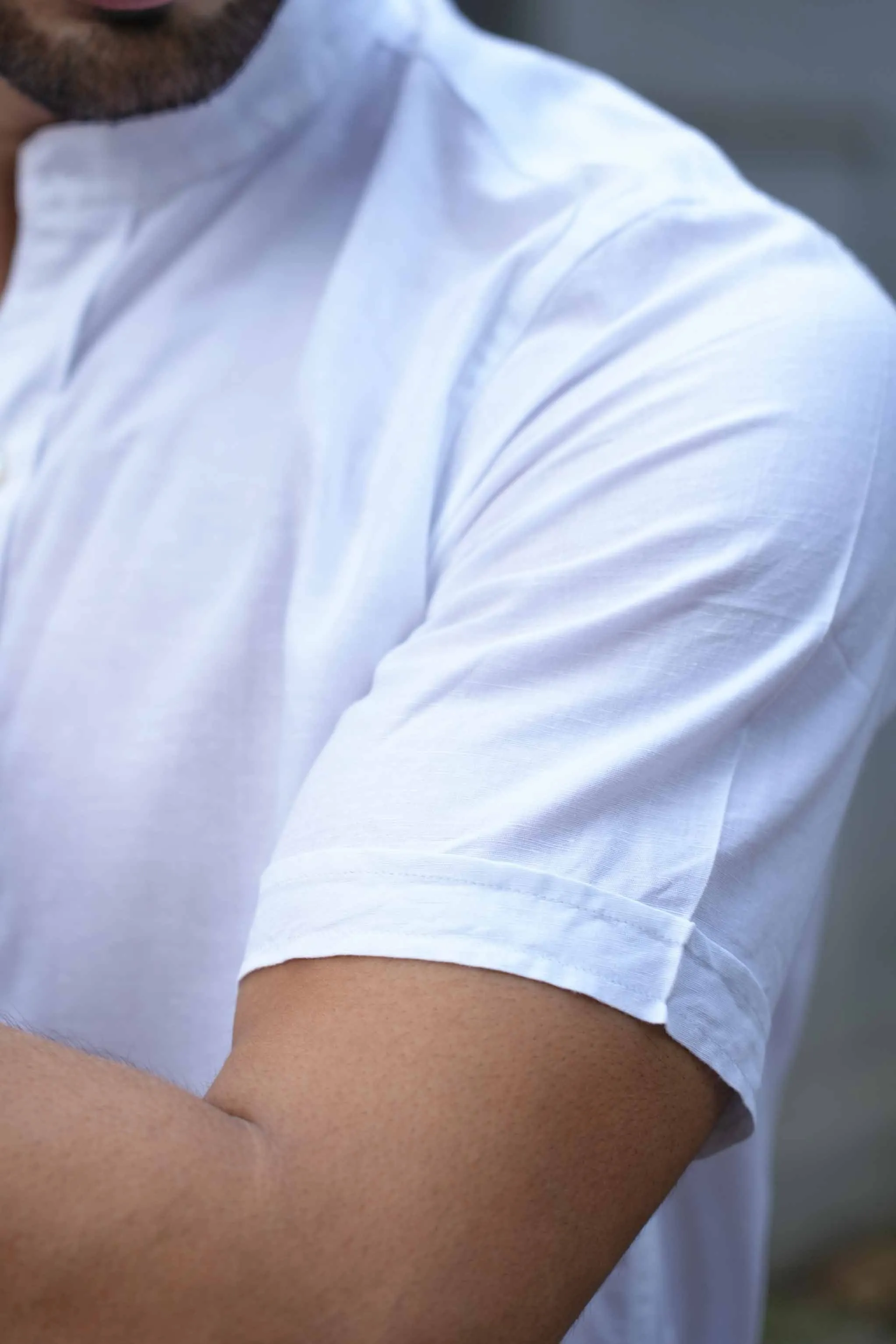 Snow White · Half Sleeve Mandarin Collar Shirt