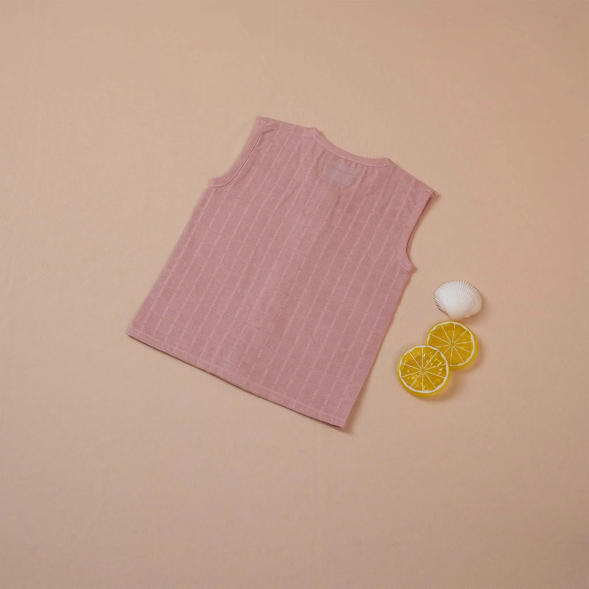 Soft Blush Peach Muslin Baby Jabla & Shorts Set – Breathable & Cozy