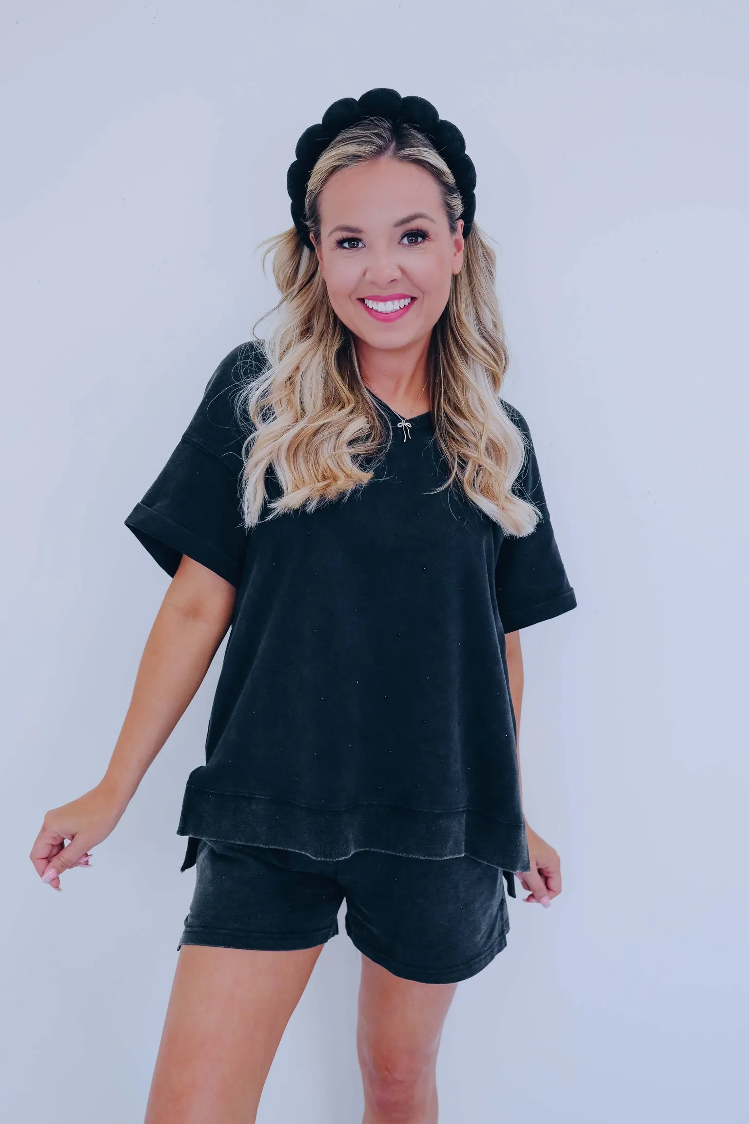 Sparkle On V-Neck Top - Black