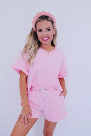 Sparkle On V-Neck Top - Light Pink