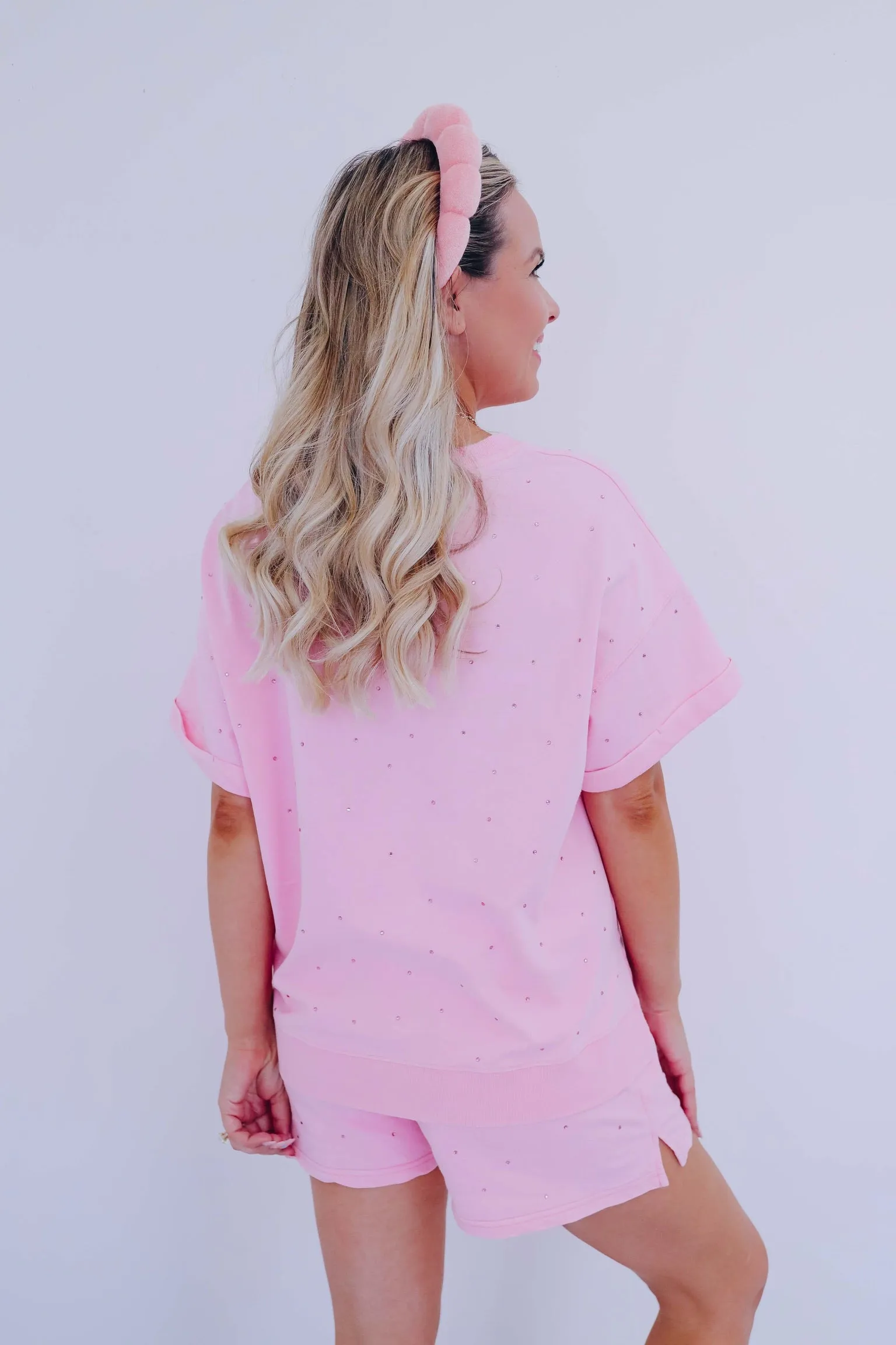 Sparkle On V-Neck Top - Light Pink