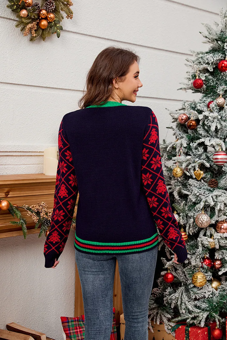 Sparkling Sequin Embroidery Jacquard Christmas Sweater for Festive Elegance