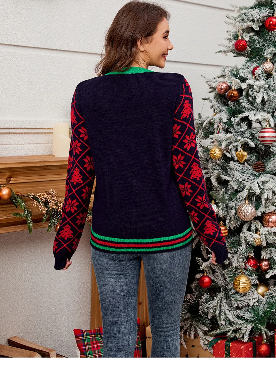 Sparkling Sequin Embroidery Jacquard Christmas Sweater for Festive Elegance