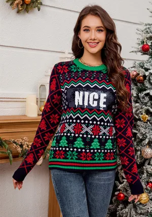 Sparkling Sequin Embroidery Jacquard Christmas Sweater for Festive Elegance