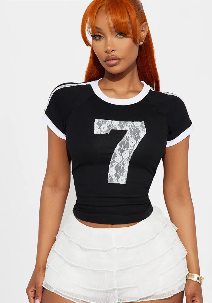 Sporty Chic Number Print Slim Fit Short Sleeve Tee