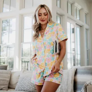 Spring Flowers Pajama Shorts Set