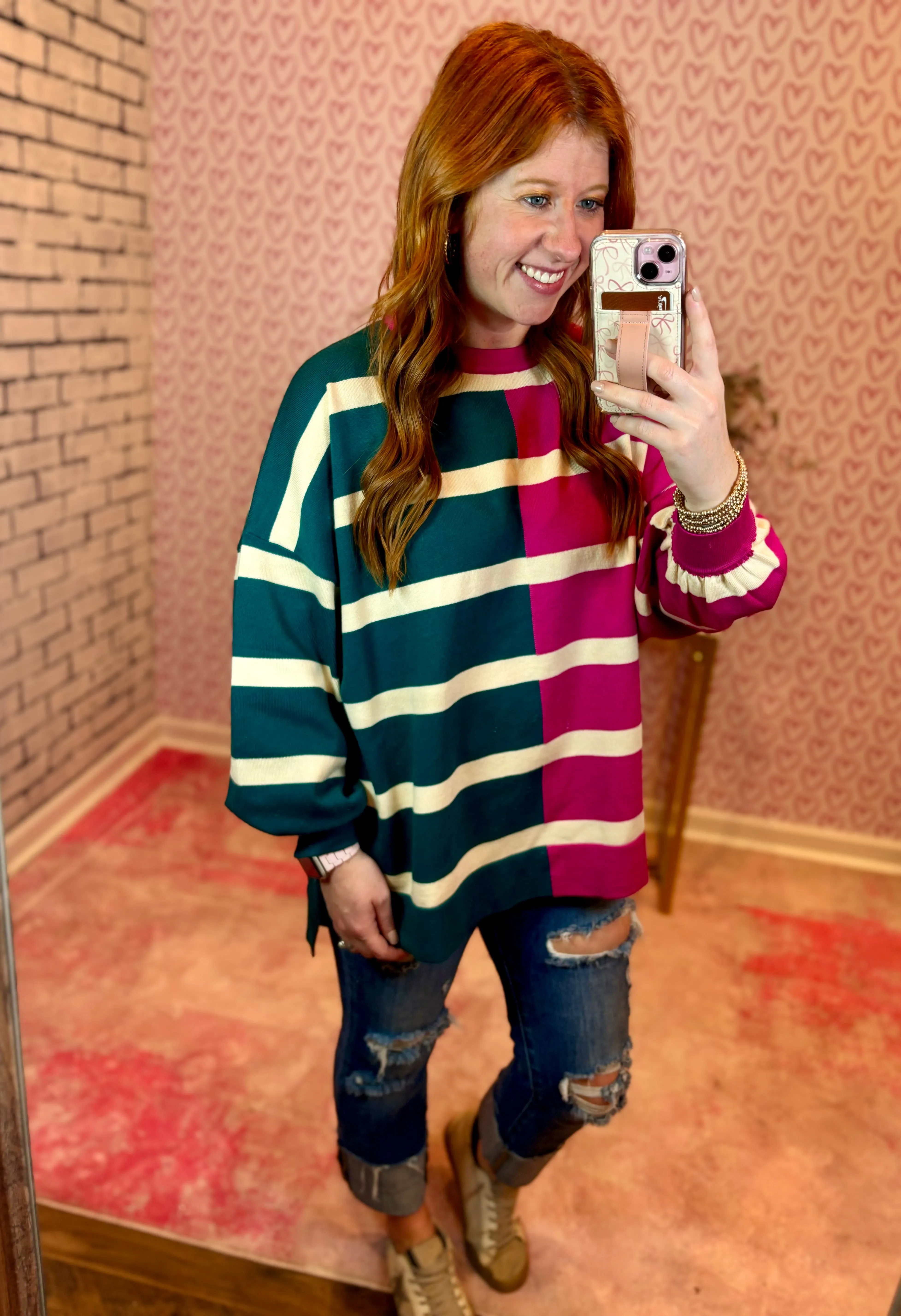 Striped Two Tone Oversized Sweater (S-3X)