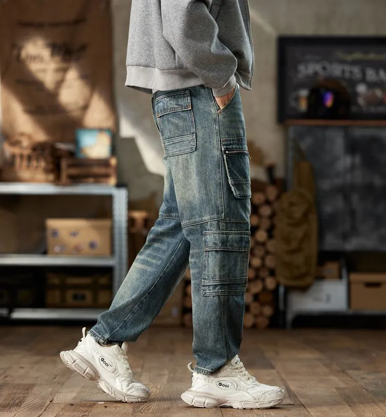 Stylish Loose-Fit Cargo Jeans with Zipper Pockets