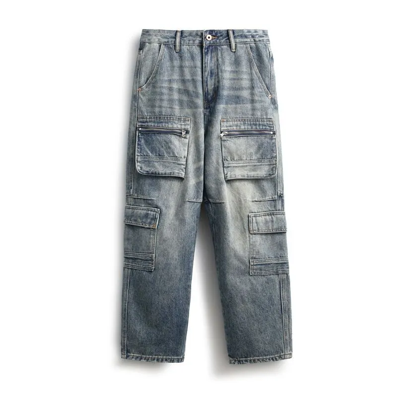 Stylish Loose-Fit Cargo Jeans with Zipper Pockets