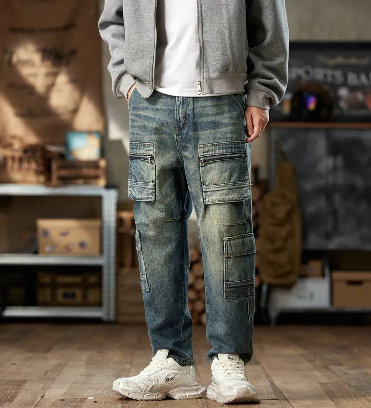 Stylish Loose-Fit Cargo Jeans with Zipper Pockets