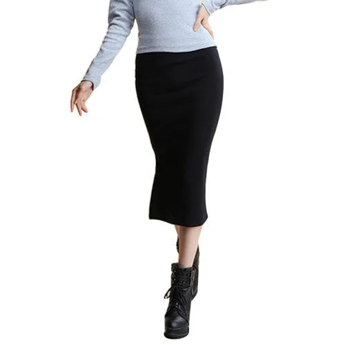 Summer Autumn Sexy Chic Pencil Skirts Office Mid Waist Mid-Calf Solid Skirt Casual Slim Hip Placketing Lady Skirts