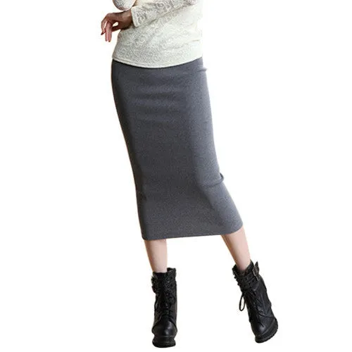 Summer Autumn Sexy Chic Pencil Skirts Office Mid Waist Mid-Calf Solid Skirt Casual Slim Hip Placketing Lady Skirts