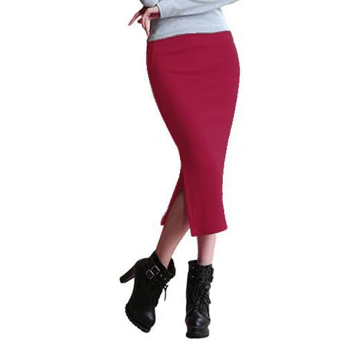 Summer Autumn Sexy Chic Pencil Skirts Office Mid Waist Mid-Calf Solid Skirt Casual Slim Hip Placketing Lady Skirts