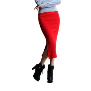 Summer Autumn Sexy Chic Pencil Skirts Office Mid Waist Mid-Calf Solid Skirt Casual Slim Hip Placketing Lady Skirts