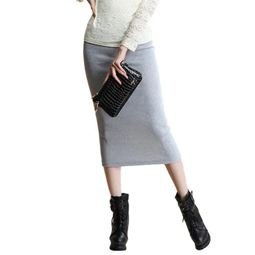 Summer Autumn Sexy Chic Pencil Skirts Office Mid Waist Mid-Calf Solid Skirt Casual Slim Hip Placketing Lady Skirts