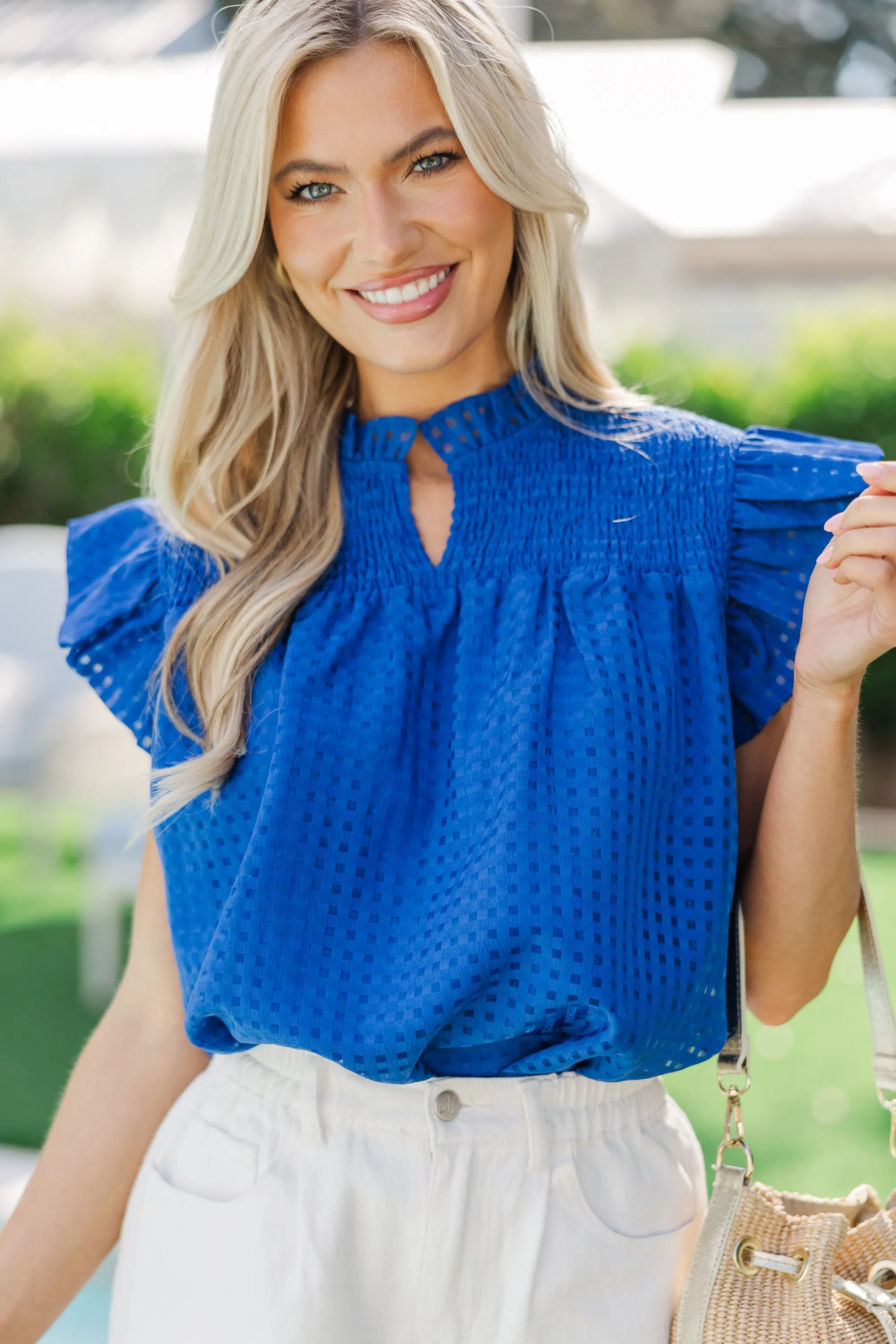 Sunday Dreaming Royal Blue Textured Blouse