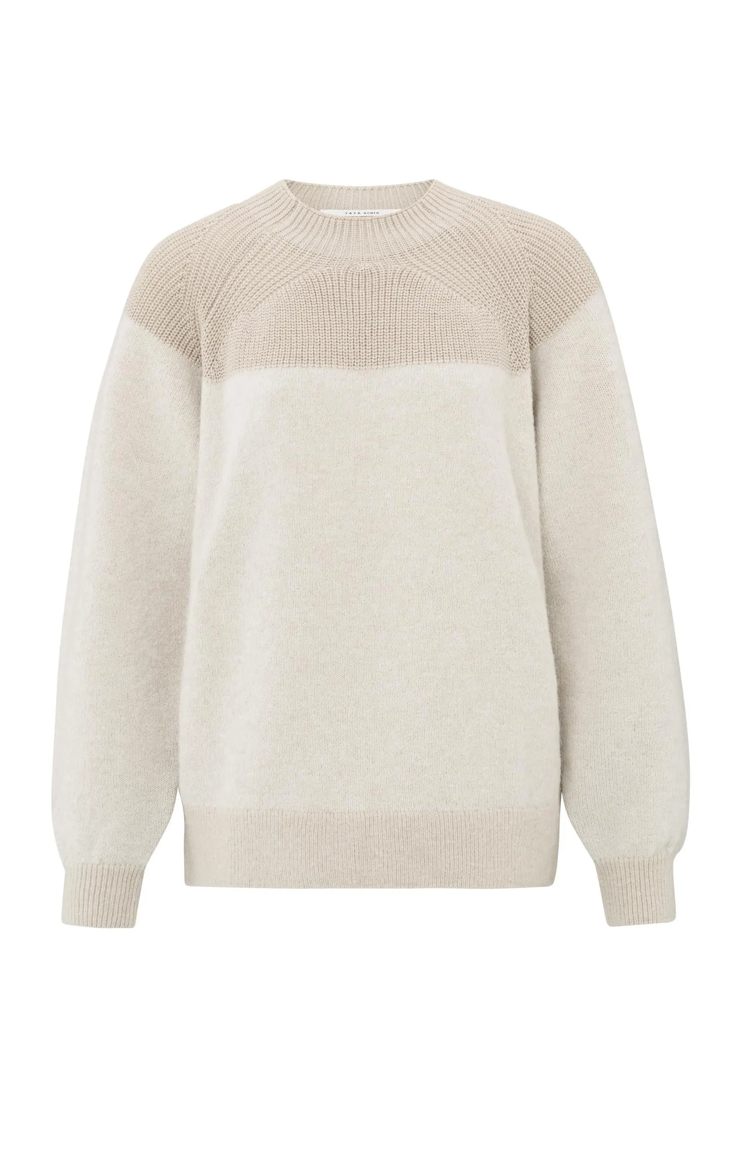 Sweater with mixed textures and round neck