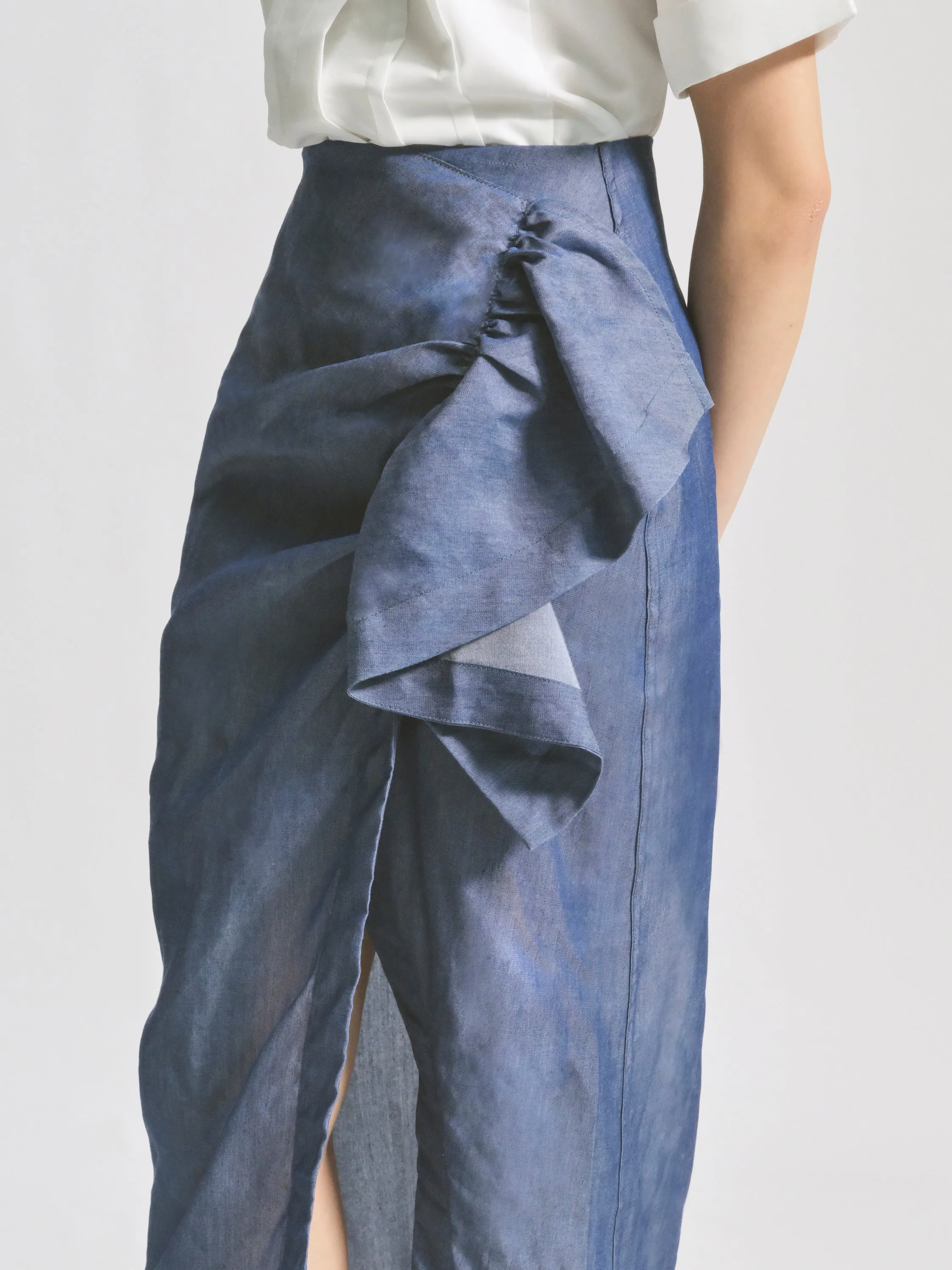 Tencel Denim Side Ruffle Skirt